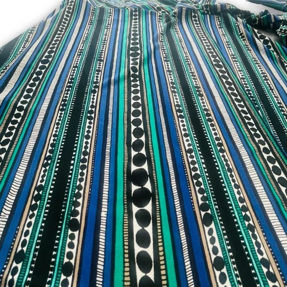Laundry by Design Green/Black/Blue Geometric Print Wrap Dress Sz M Casual Sleek - Picture 2 of 9